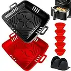 22cm Accessori Friggitrice ad Aria in Silicone, 4PCS Teglie Friggitrice ad Aria Quadrata XXL Airfryer per COSORI 5,5L 6,4L Air fryer, Pieghevole Riutilizzabile