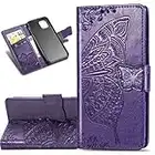 COTDINFORCA Case for iPhone 11 6.1, iPhone 11 Case Embossed Butterfly Flip Card Set Cash Leather Wallet Case PU Body Case Cover for Apple iPhone 11 6.1 inch 2019 SD Flower Butterfly - Deep Purple