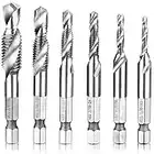 Hymnorq HSS 4341 Imperial 2-in-1 Combination Drill and Tap Bit Set Fractional Inch 1/8 Inch -3/8 Inch with 1/4 InchHex Shank and Spiral Flute Tapping Tool Set Kit Hand Tool of 6pcs