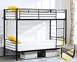 Bonnlo Bunk Bed Twin Over Twin, Twin Bunk Beds for Kids/Teens/Adults, Flat Ladder and High Guardrail, Metal Bunk Bed with Stairs, Black