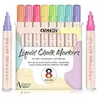 CUHIOY Chalk Pens for Blackboards Wipeable, 8 Pack Chalkboard Pens Colour, Pastel Chalk Markers Fine Tip for Window, Glass and Bistro, Window Pens for Glass Washable - 6mm Reversible Bullet&Chisel Tip