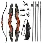 TOPARCHERY Archery 60" Takedown Hunting Recurve Bow and Arrow Set for Adults Practice Competition Longbow Kit 30-50lbs with 6pcs Arrows Right Hand Black