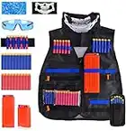 Kids Tactical Vest Kit for Nerf Guns N-Strike Elite Series, Adjustable Jacket Kit, with 20 Refill Darts, 2 Reload Clips, 1 Hand Wrist Band, Dart Pouch, Protective Glasses, Gift for Kid