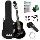 Moukey 30” Acoustic Guitar for Beginner Kid Boy Girl 1/4 Junior Size Nylon String Classical Guitarra Acustica with Chord Poster, Gig Bag, Tuner, Picks, Nylon Strings, Capo, Strap - Black