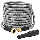 STYDDI Metal Garden Hose, 50 Foot 304-Stainless Steel Garden Hoses with Solid Brass Fitting and Jet Sprayer Nozzle for Outdoor Yard, No Kink and Puncture Proof, Lightweight, Durable, Heavy Duty