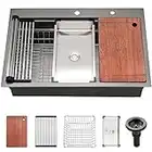 33 Black Stainless Steel Drop in Workstation Kitchen Sink, 33 x22 Black Topmount Workstation Kitchen Sink