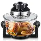 Oil-Free Air Fryer Oven, 12-19QT Air Fryer Toaster Oven, Right Large Infrared Halogen Convection Oven with Recipes, Nonstick and Dishwasher-Safe Glass Container (Black)