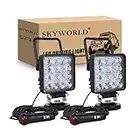 SKYWORLD Faro da lavoro a LED, 2PCS 4" 48W Quadrato Flood portatile LED da lavoro con magnete base magnetica accendisigari faretti portatili a LED per camion del trattore fuoristrada SUV 4x4 4WD