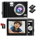Digital Camera, Nsoela 4K FHD 48MP Kids Camera with 32 GB Card, Compact Point and Shoot Camera, 2.8" LCD Screen,16X Digital Zoom, Portable Mini Kids Camera for Teens,Students,Children (Black)