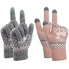 MengH-SHOP Women’s Touch Screen Gloves Stretch Knitted Warm Mitten Winter Thermal Ladies Gloves Smartphones Texting Gloves One Size 2 Pair (Pink and Grey)