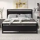 SHA CERLIN Full Size Bed Frame with Modern Wooden Headboard/Heavy Duty Platform Metal Bed Frame with Square Frame Footboard & 13 Strong Metal Slats Support/No Box Spring Needed, Black