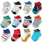 HYCLES Toddler Socks with Grips - Baby Boy Socks Anti Slip Kids Socks Non Slip Toddler Grip Socks Girls Grid&Tiger (12 Pairs) 1-3 Years