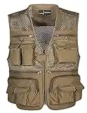 PEHMEA Mens Mesh Outdoor Work Safari Fishing Travel Photo Cargo Vest Multi Pockets Breathable Waistcoat Jacket (Khaki, XX-Large)