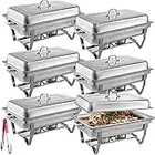 Mophorn 6 Packs Stainless Steel Chafing Dishes 8 Quart Full Size Pan Rectangular Chafer Complete Set