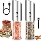 Sjpzwcrl Salt and Pepper Grinder Set: - Rechargeable Electric Salt and Pepper Shakers Spice Seasoning Mill Automatic Gravity Black White Pepper Ground Refillable Peppercorns Grinders, 2 Pcs