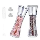 Rayuda Salt and Pepper Mill Set with Adjustable Non-Corrosive Ceramic Grinder and 304 Stainless Steel, Glass Body. Contains 2 Spare Ceramic Cores and a Brush, No Salt and Peppercorns Type-B (2 PCS)