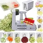 Brieftons 10-Blade Vegetable Spiralizer: Strongest-Heaviest Spiral Slicer, Best Veggie Pasta Spaghetti Maker for Low Carb, Paleo, Gluten Free Meals, with Blade Caddy, Container, Lid & 4 Recipe Ebooks