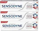 Sensodyne Sensibilidad y Encías, Pasta de Dientes Blanqueante, Alivio para Dientes Sensibles y Mejora de la Salud de las Encías, pack de 3x75 ml