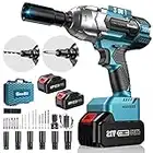 SeeSii Brushless Power Impact Wrench, Cordless, 1/2 inch Max High Torque 479 Ft-lbs(650Nm), 3300RPM w/ 2x 4.0 Battery, 6 Sockets,9 Drill,6 Screws for Car Home, WH700