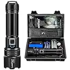 Lumitact Torches LED Super Bright, Rechargeable LED Torch 10000 Lumens XHP70.2, Tactical Flashlight with Holster, IP67 Waterproof, 5 Light Modes, for Camping Hiking Emergency