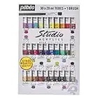 Pébéo 833431 Acrílico fino “Studio Acrylics” Estuche 30 tubos 20 ml surtidos + 1 brocha cerda “beau blanc”, multicolor, Juego de 31 piezas