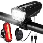 LED Bike Lights Set USB Rechargeable Bicycle Lights 6 Modes Cycle Lights Waterproof Bike Lights Front and Back Cycling Lights Mountain Bike Light MTB Light Road Bike E-Bike Accessories with Buzzer