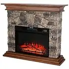 Electric Fireplace with Mantle, thermomate 23 Inch TV Stand Mantle Fireplace with Remote Control, Faux Stone Surround and Brown-Wood Package, Adjustable 3D Flame Effect