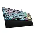 AULA F2088 Typewriter Style Mechanical Gaming Keyboard Blue Switch, with Removable Wrist Rest, Media Control Knob, Rainbow Backlit, Retro Punk Round Keycaps, Full Size USB Wired Computer Keyboards
