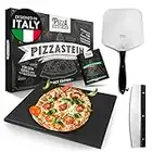 Pizza Divertimento [DAS ORIGINAL - Pizzastein für Backofen und Gasgrill [3er Set] - Mit Pizzaschieber & Pizzaschneider - Cordierit Pizza Stein - Pizza Stone knuspriger Boden - Inkl. e-Rezeptbuch