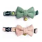 Cognatio Safety Quick Release Cat Collars, Soft Kitten Collars with Detachable Bow Tie and Bell, Pack of 2, Adjustable 20-30 cm (20-30 cm, Green+Pink)