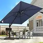 JEAREY Sunbrella Cantilever Patio Umbrellas Deluxe Double Top Square Outdoor Umbrella with Weighted Base,Navy