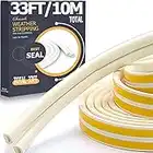 Sennels Weather Stripping Door Seal Strip for Doors and Windows, Self Adhesive Foam Door Weather Strip, Soundproofing Seal Strip for Cracks and Gaps Collision Avoidance, D Type 33 Feet White