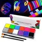 Based face & Body Painting kit,UV Neon Face Paint,Glow In The Dark Face Paint,12 Colors Professional Face Painting Makeup Kit,Non-Toxic Washable Painting with 2 Painting Brushes