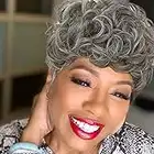 MOONSHOW Short Wigs for Black Women Pixie Cut Wig with Bangs Black Mixed Silver Short Pixie Wig Synthetic Short Cut Layered Wigs for African American Black Women(Black Mixed Silver)