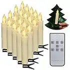 Bougies de sapin de Noël, PChero 20 pièces Bougies d LED Bougies coniques à piles sans flamme avec minuterie à distance/Clips amovibles/Anneaux étanches pour décor d'arbres de Noël à la maison