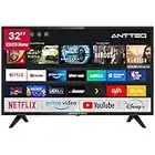 Antteq AV32 Fernseher 32 Zoll (80 cm) Smart TV mit Netflix, Prime Video, Rakuten TV, DAZN, Disney+, YouTube, UVM, WiFi, Triple-Tuner DVB-T2 / S2 / C, Dolby Audio