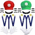 iZoeL Mario Bros Mario und Luigi Hüte Kappen Schnurrbärte Handschuhe Knöpfe Hosenträger Cosplay Kostüm für Halloween Kostüme Damen Herren Kind Halloween Outfits Karneval Kostüm