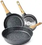 YIIFEEO Nonstick Frying Pan Set, Granite Skillet Set with 100% PFOA Free, Omelette Pan Cookware Set with Heat-Resistant Handle, Induction Compatible, Christmas Gift for Women (8inch&9.5inch&11inch)