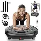 Natini Vibration Plate Exercise Machine - Whole Body Workout Vibration Platform Lymphatic Drainage Machine for Weight Loss Home Fitness w/Pilates Bar + Resistance Bands + Remote(Black)
