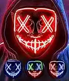 AnanBros Halloween Maske, LED Purge Maske im Dunkeln Leuchtend, Halloween Purge Maske 3 Beleuchtungsmodi für Kostümspiele Cosplays Feste und Partys - Rot