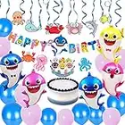 19 Unidades De Decoracion Cumpleaños Tiburón,Baby Shark Conjunto De Suministros De Fiesta De Látex Globos De Tiburón Bebé Globos De Papel De La Familia De Tiburones Para Suministros De Fiesta