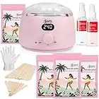 Home Waxing Kit, Ajoura Digital Wax Warmer Kit for Brazilian Bikini Coarse Hair Removal with 14oz Hard Wax Beads for Eyebrow, Legs, Armpit, Face, Pre & After Wax Spray (Pink)