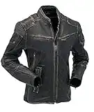 Vintage Motorradjacke Cafe Racer Herren Biker Distressed Lederjacke - Retro Bikerjacke - Schwarz - X-Large