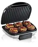 Hamilton Beach Electric Indoor Grill, 6-Serving, Large 90 sq. in. Nonstick Easy Clean Plates, Floating Hinge for Thicker Foods, 1200 Watts, Silver (25371)