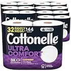 Cottonelle Ultra Comfort Toilet Paper with Cushiony CleaningRipples Texture, Strong Bath Tissue, 32 Family Mega Rolls (32 Family Mega Rolls = 144 Regular Rolls) (8 Packs of 4), 325 Sheets per Roll