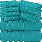 Utopia Towels 8-Piece Luxury Towel Set, 2 Bath Towels, 2 Hand Towels, and 4 Wash Cloths, 600 GSM 100% Ring Spun Cotton Highly Absorbent Viscose Stripe Towels Ideal for Everyday use (Turquoise)