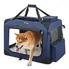 Feandrea Sac Transport Chat Chien, Caisse Pliable Animaux de Companie, Taille L, Tissu Oxford, Filet, Respirant, Portable, Cadre en Métal, avec Poignées et Pochettes, 70 x 52 x 52 cm, Bleu Foncé