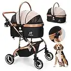 SKISOPGO 3-in-1 Pet Strollers for Small Medium Dogs Cat with Detachable Carrier Foldable Travel Pet Gear Stroller (Khaki)