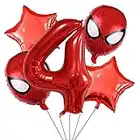 Superhero Spiderman 4th Birthday Decorations Red Number 4 Balloons 32 Inch | The Spiderman Birthday Balloons for Kids Birthday Baby Shower Decorations (Spiderman 4th Birthday)