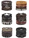Florideco 30PCS Braided Leather Bracelets for Men Women Wrap Wood Beads Bracelet Woven Ethnic Tribal Rope Wristbands Bracelets Set Adjustable (A:30PCS Style A)